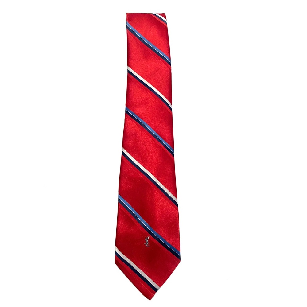 YSL Men's Red Striped Silk Neck Tie